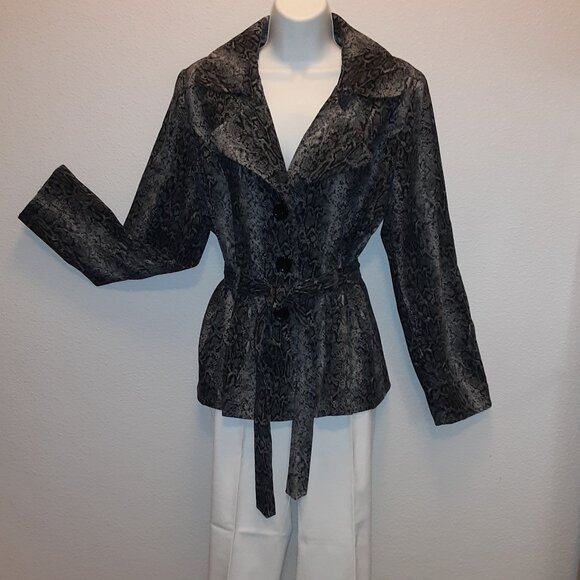 Fashion Bug Sz 12 * Velvety Snake Skin Belted Blazer * Like New * Gray Python * - Picture 2 of 10